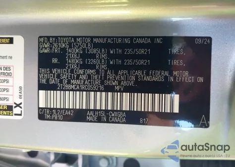 2024 Lexus Rx 350H Premium из США, поврежденный, VIN 2T2BBMCA1RC059216